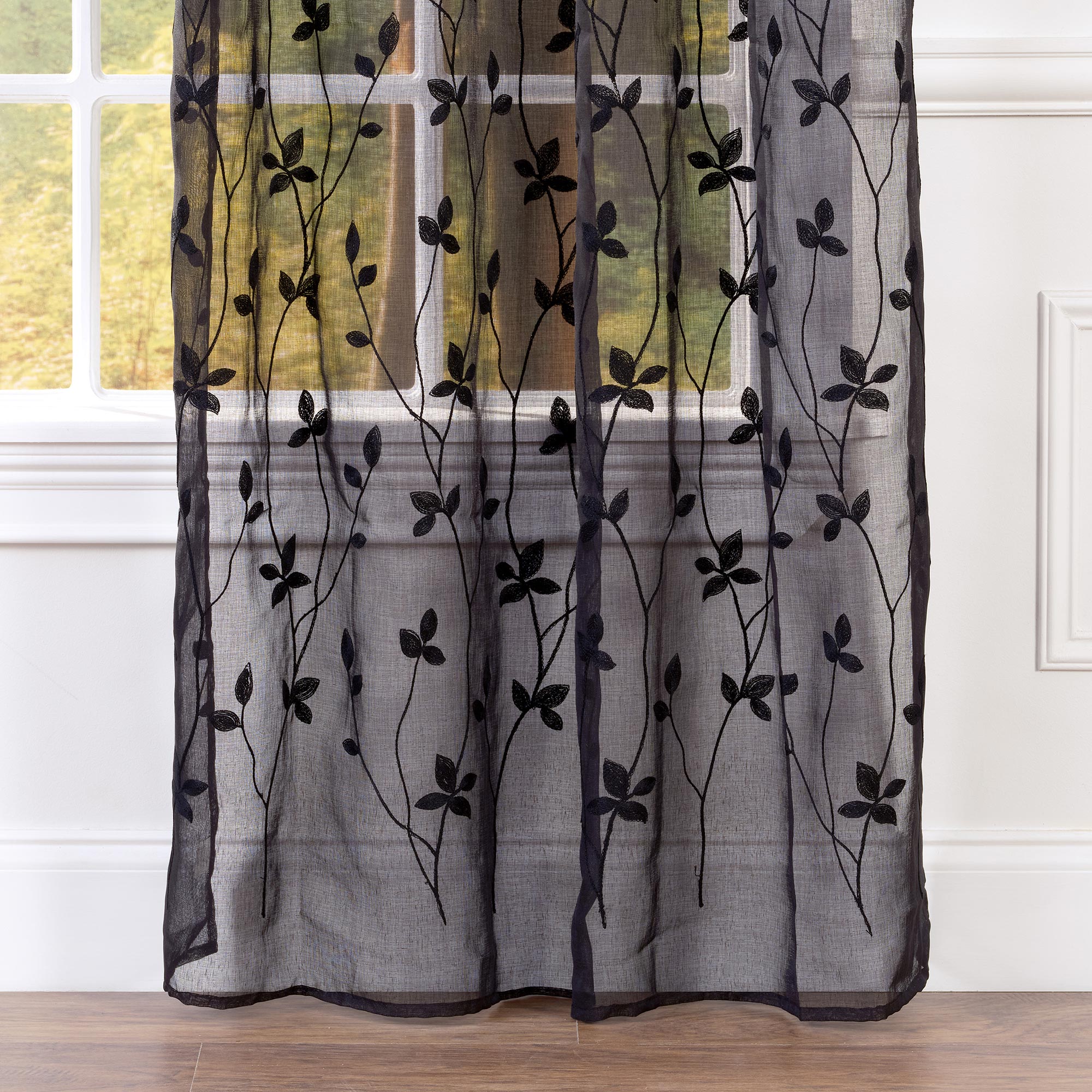 Embroidered Vine Sheer Rod Pocket Curtains-Tolkye
