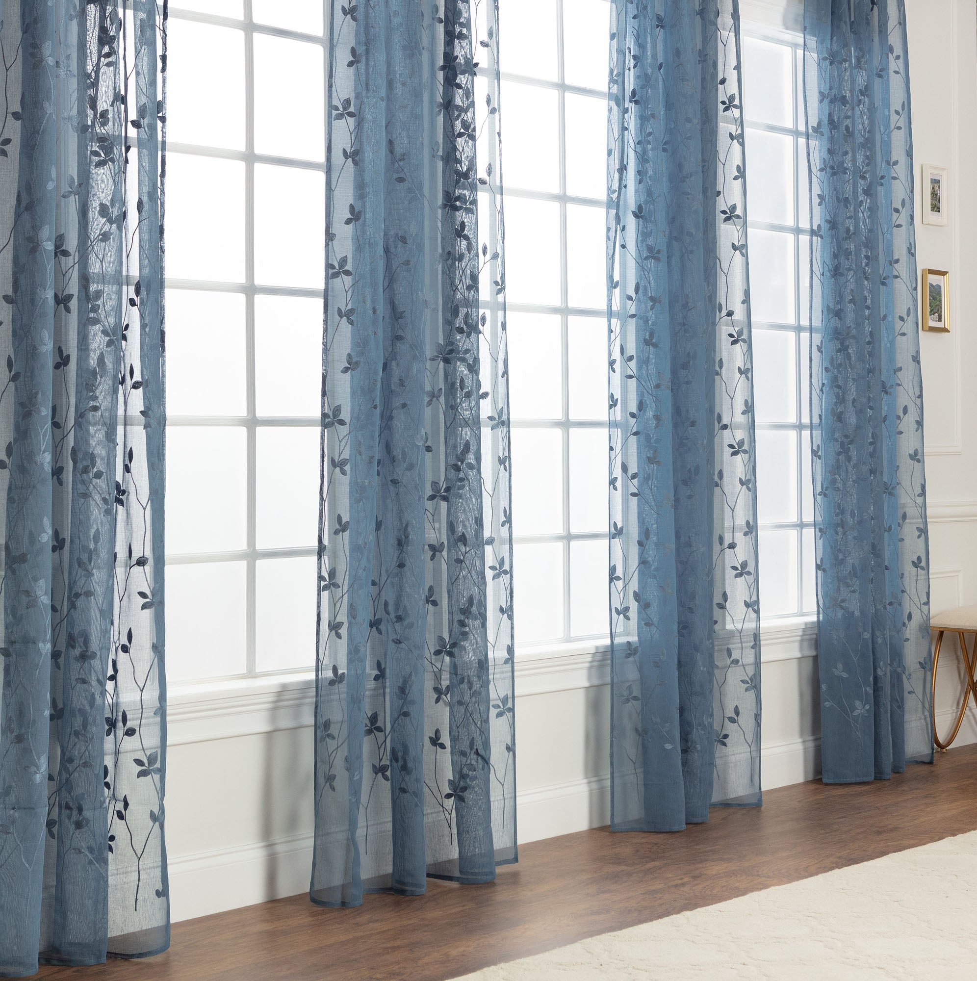 Embroidered Vine Sheer Rod Pocket Curtains-Tolkye