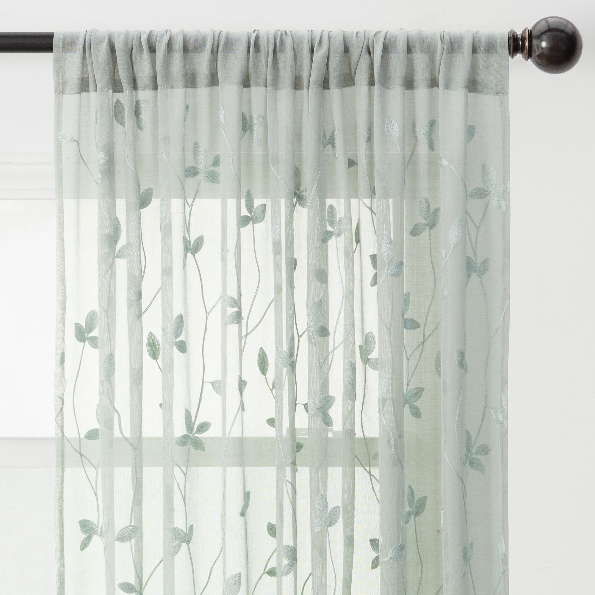 Embroidered Vine Sheer Rod Pocket Curtains-Tolkye