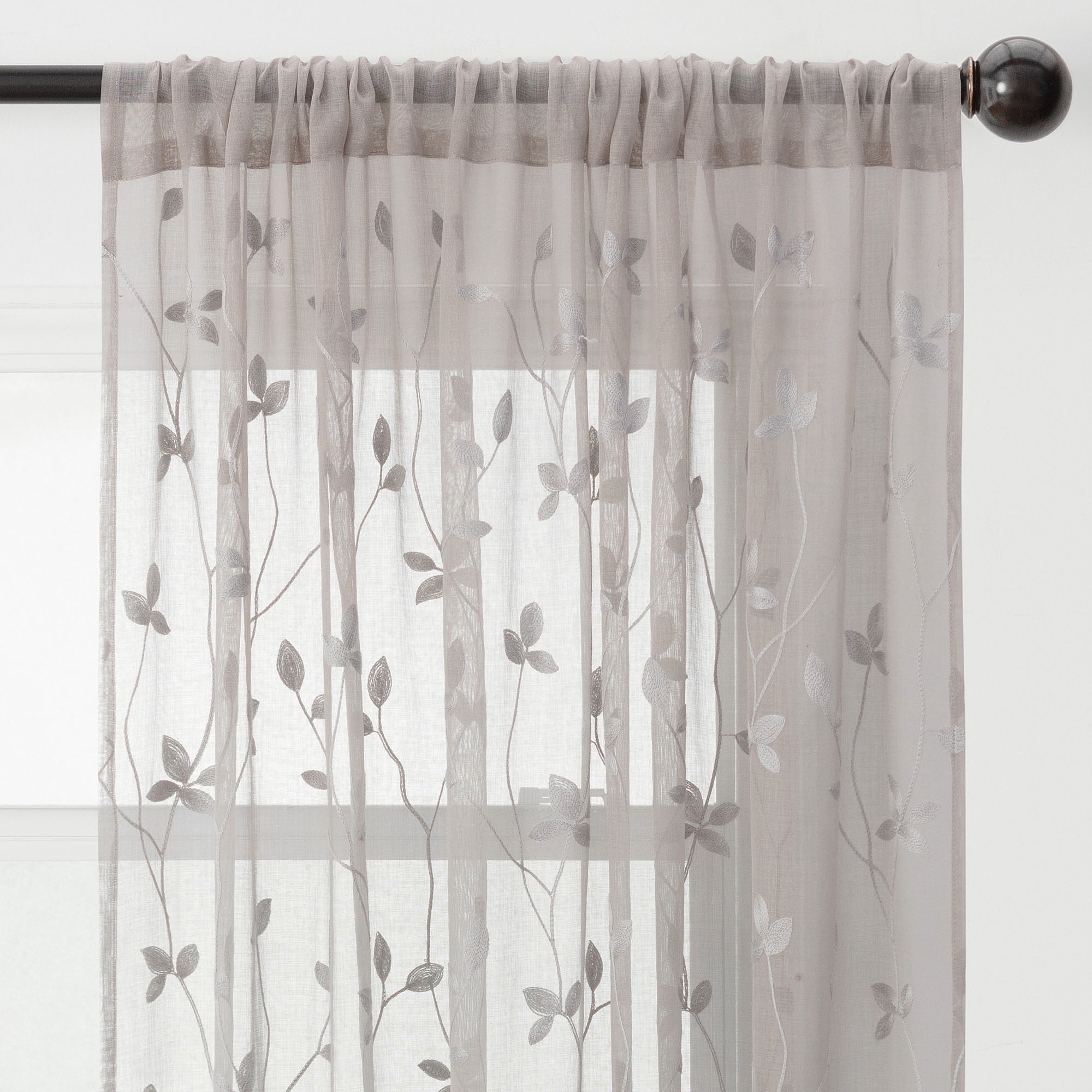 Embroidered Vine Sheer Rod Pocket Curtains-Tolkye