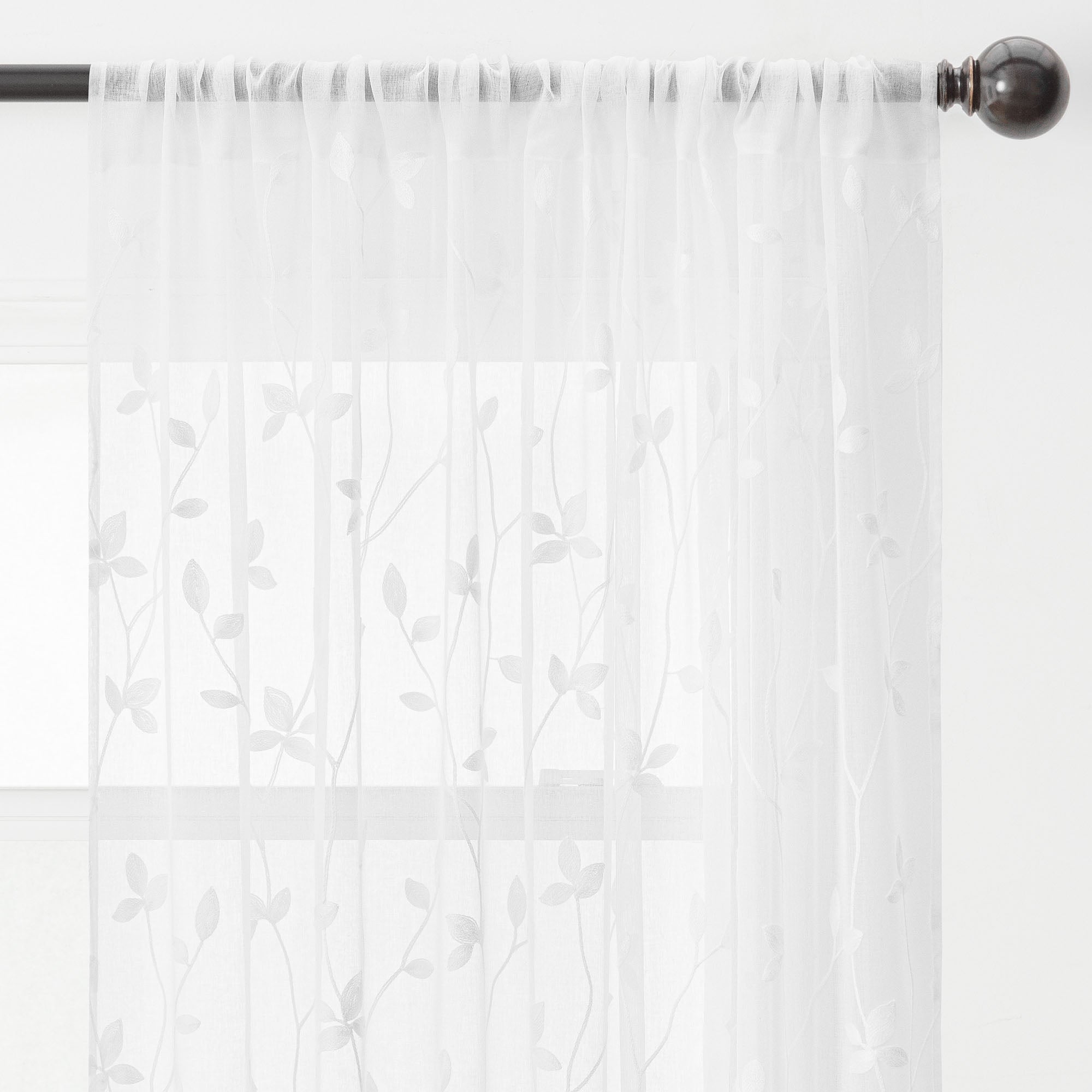 Embroidered Vine Sheer Rod Pocket Curtains-Tolkye