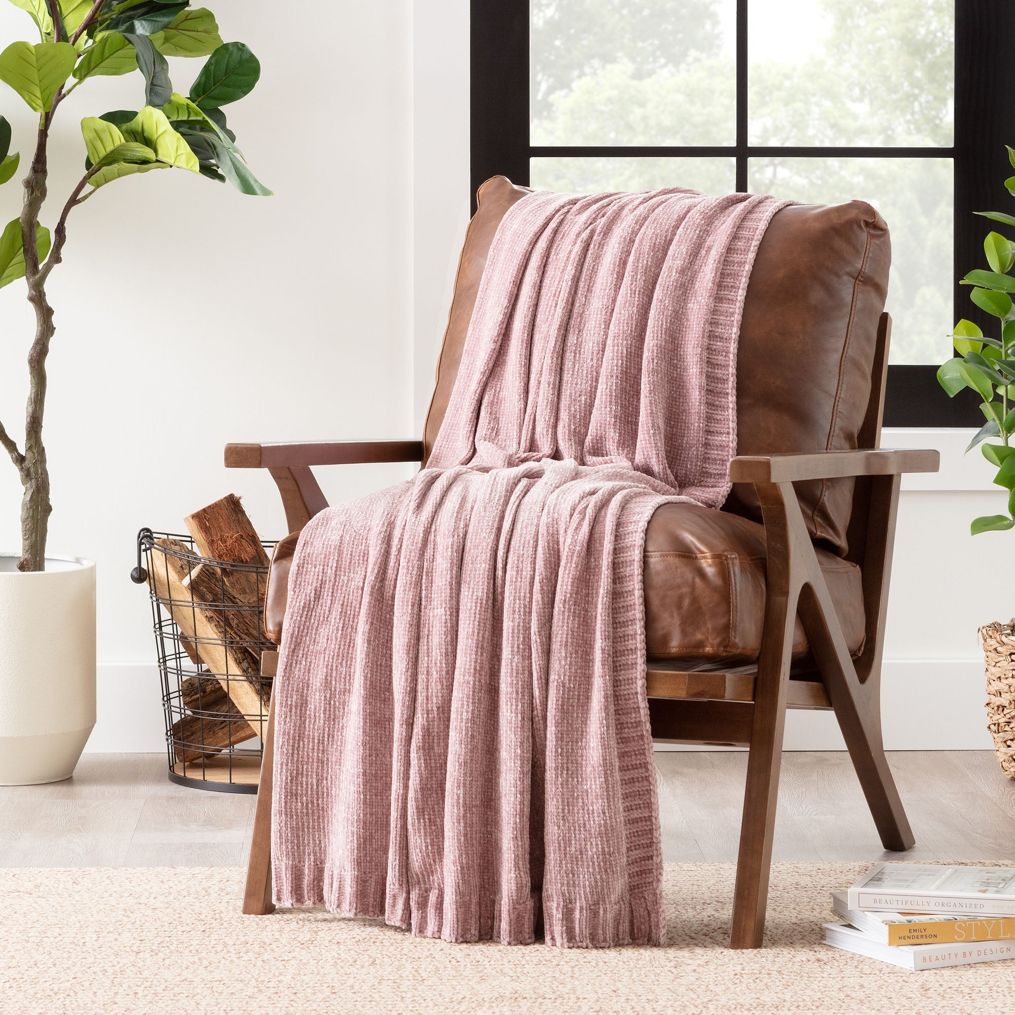 Chenille Luxe Border Throw Blanket-Tolkye