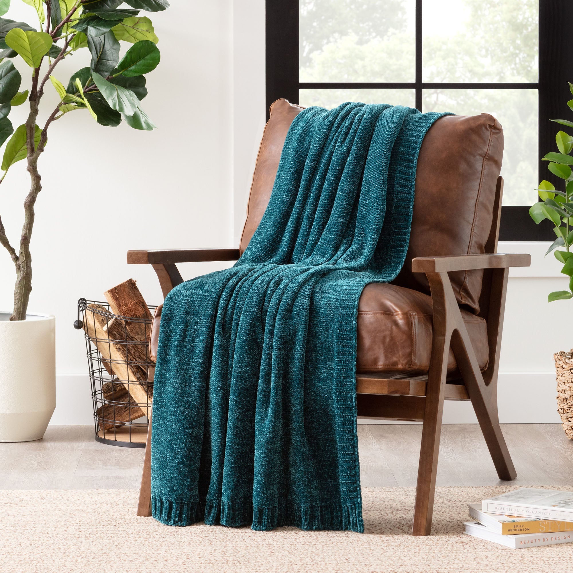 Chenille Luxe Border Throw Blanket-Tolkye