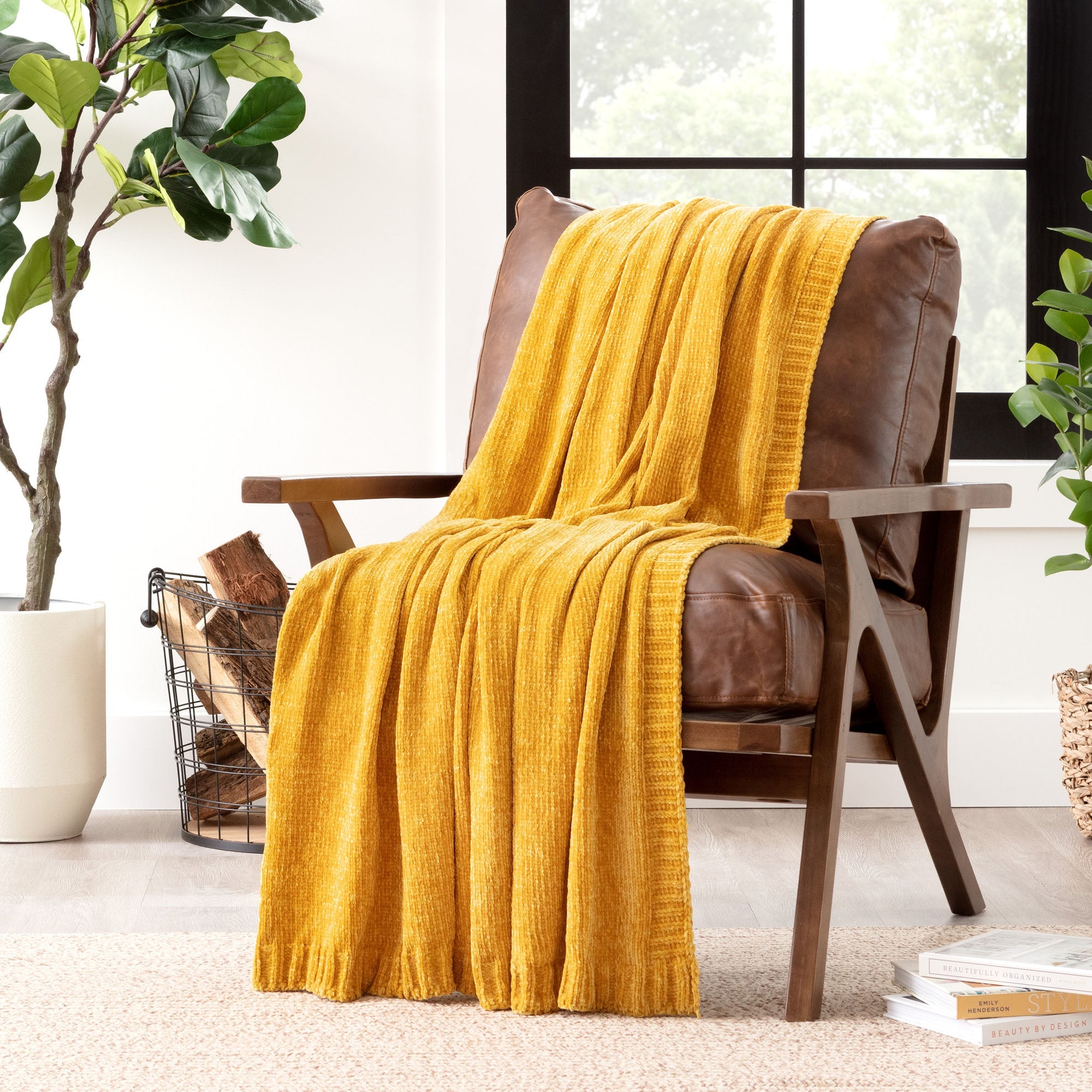 Chenille Luxe Border Throw Blanket-Tolkye