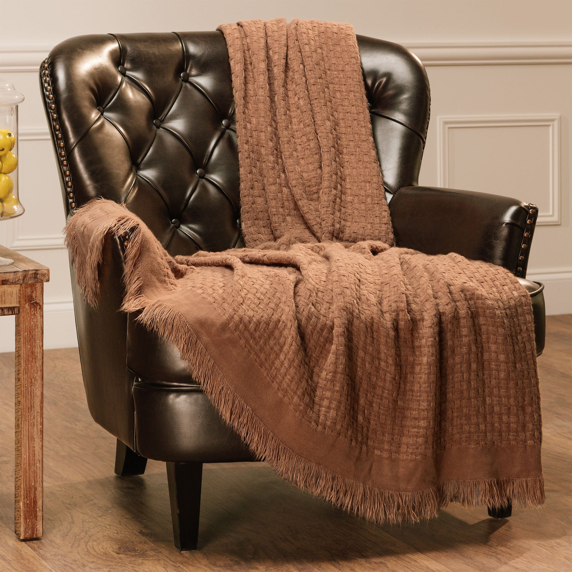 Waffle Fringe Throw Blanket-Tolkye