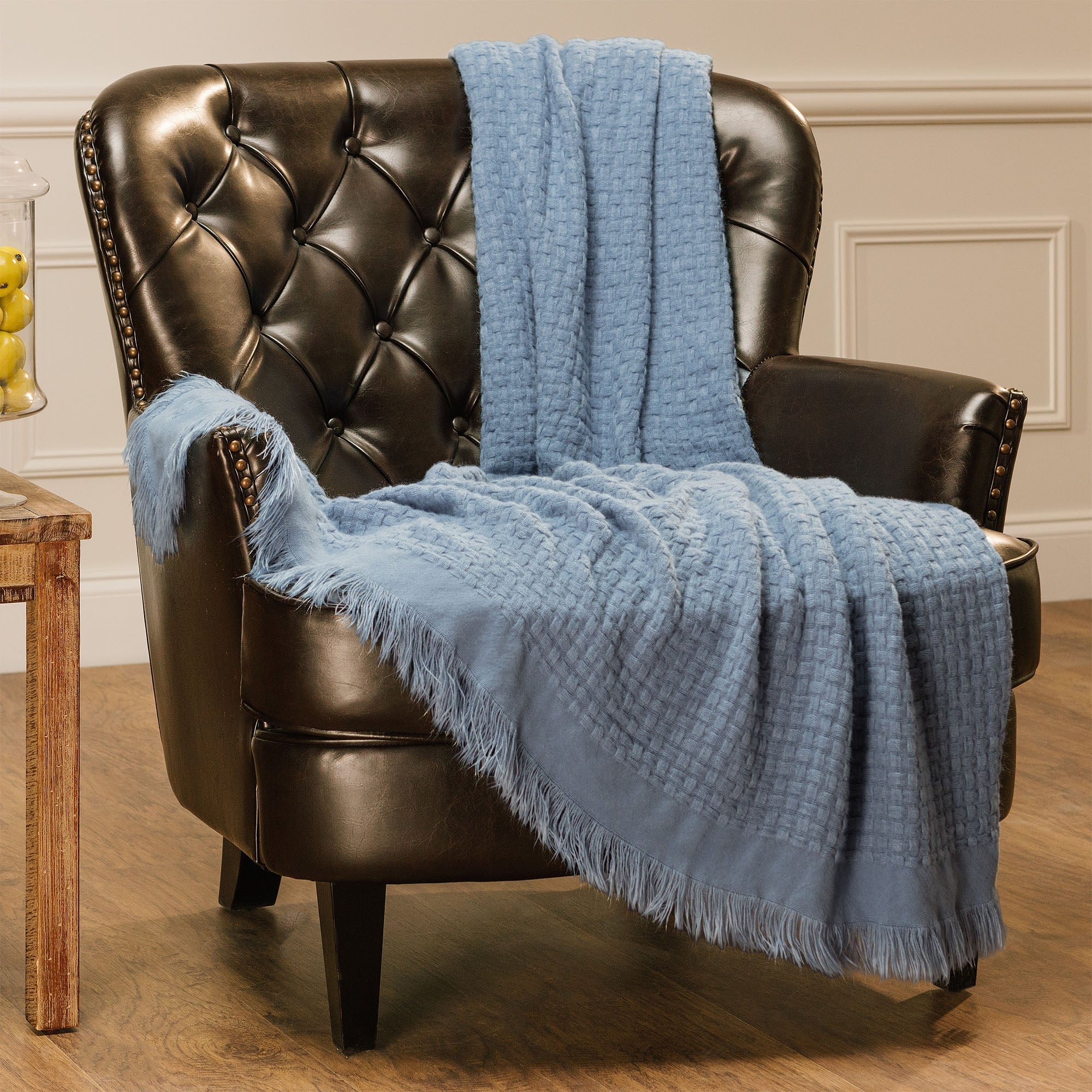 Waffle Fringe Throw Blanket-Tolkye