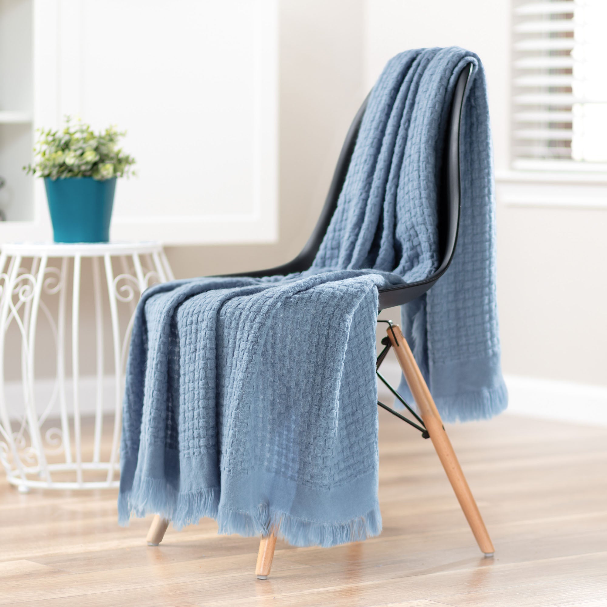 Waffle Fringe Throw Blanket-Tolkye