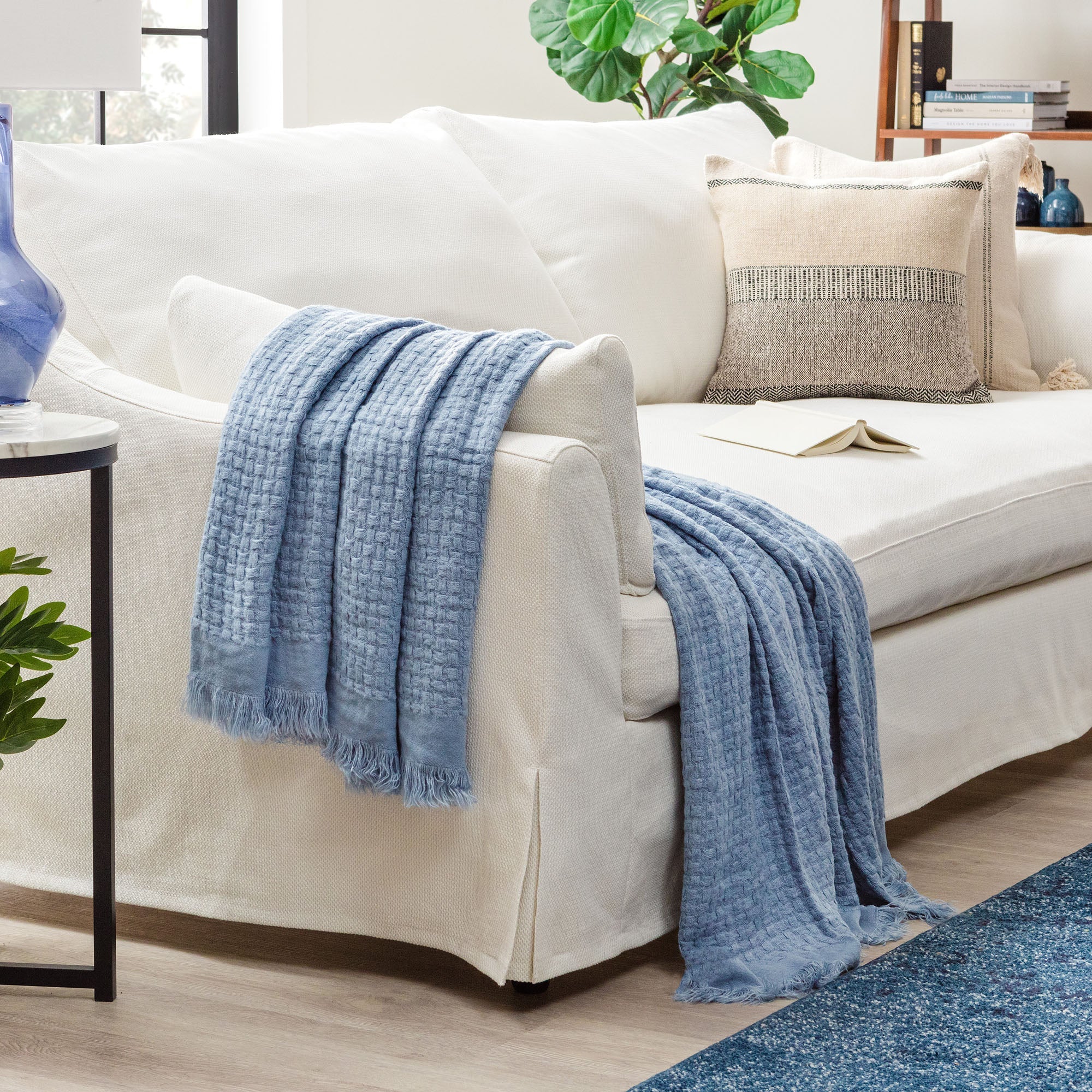 Waffle Fringe Throw Blanket-Tolkye