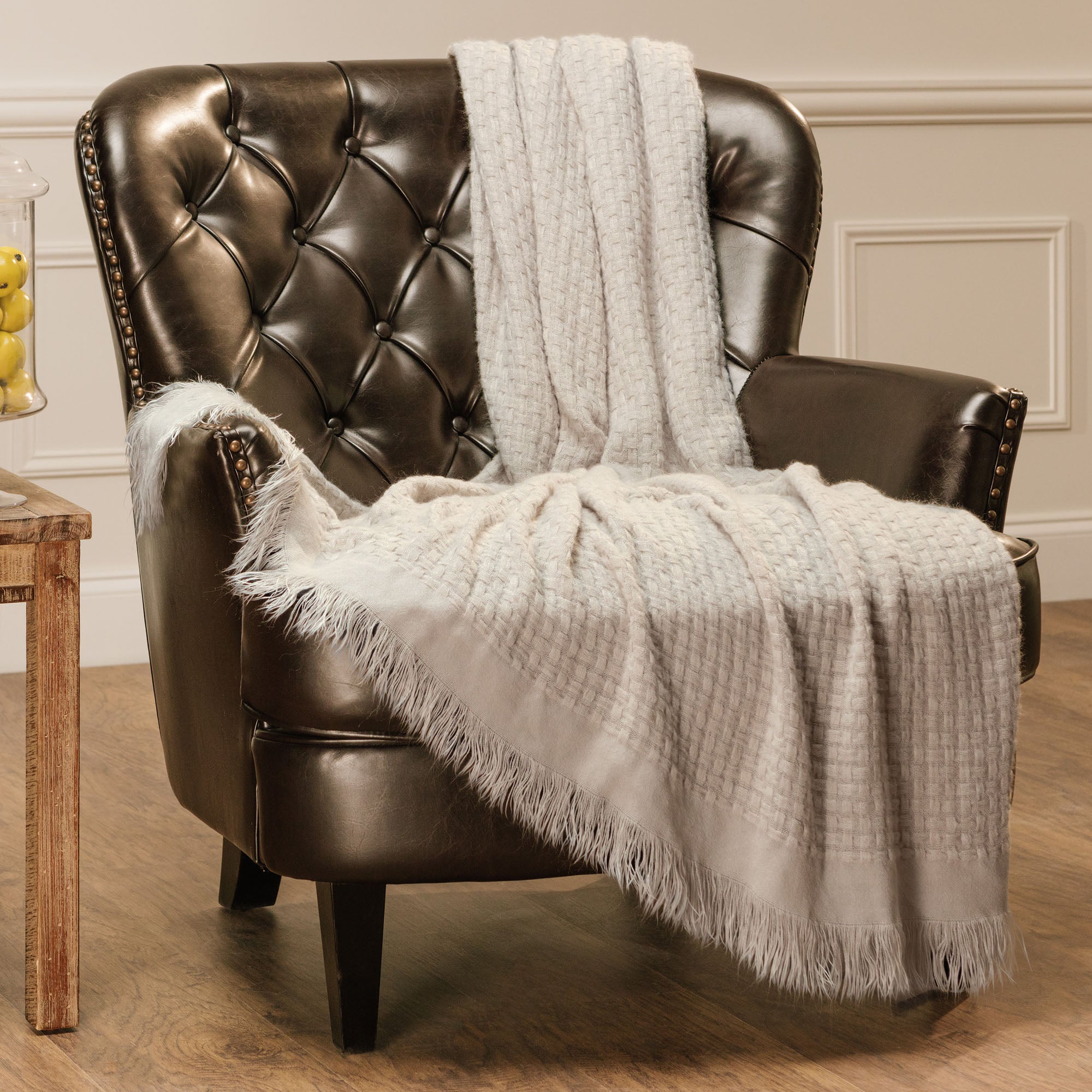 Waffle Fringe Throw Blanket-Tolkye