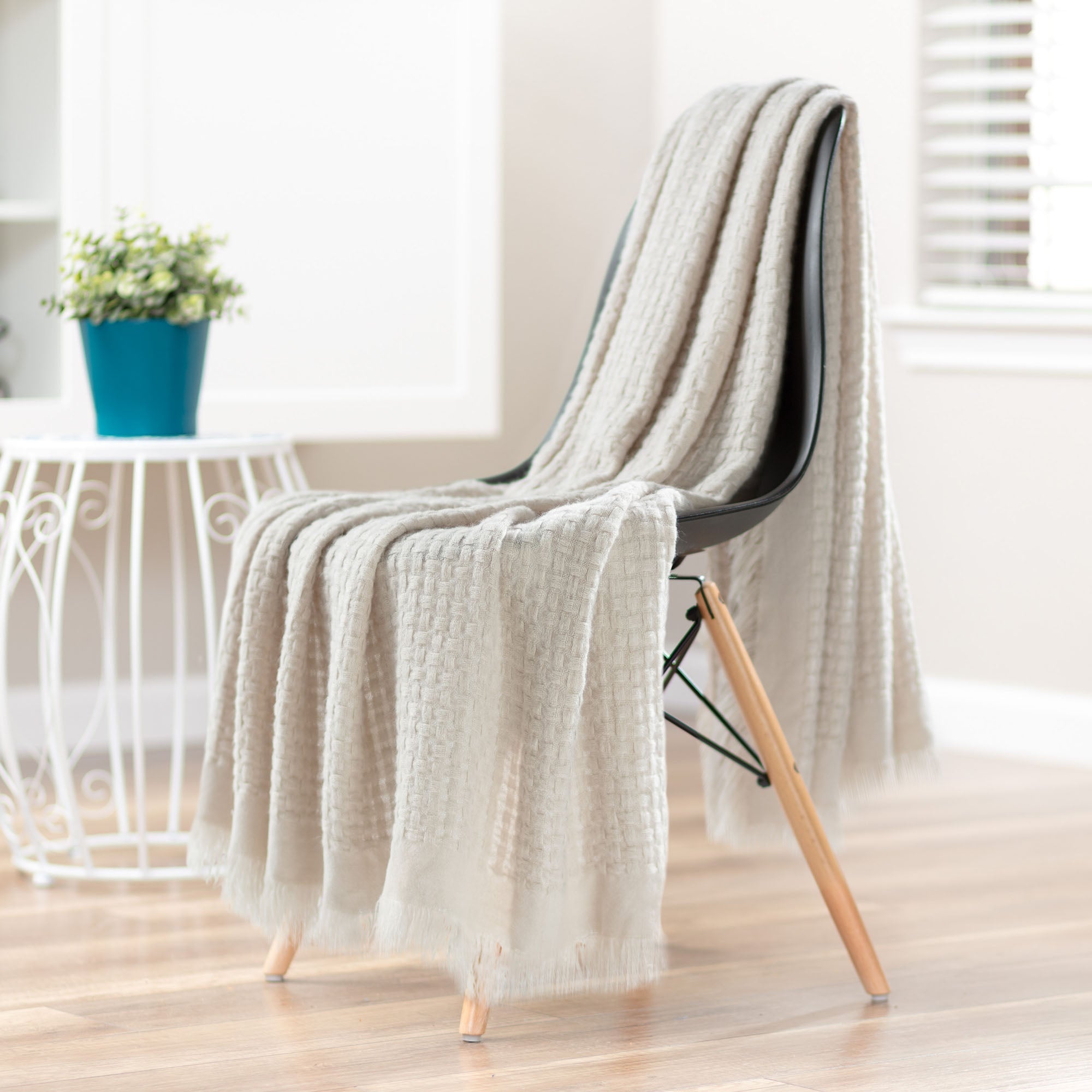 Waffle Fringe Throw Blanket-Tolkye