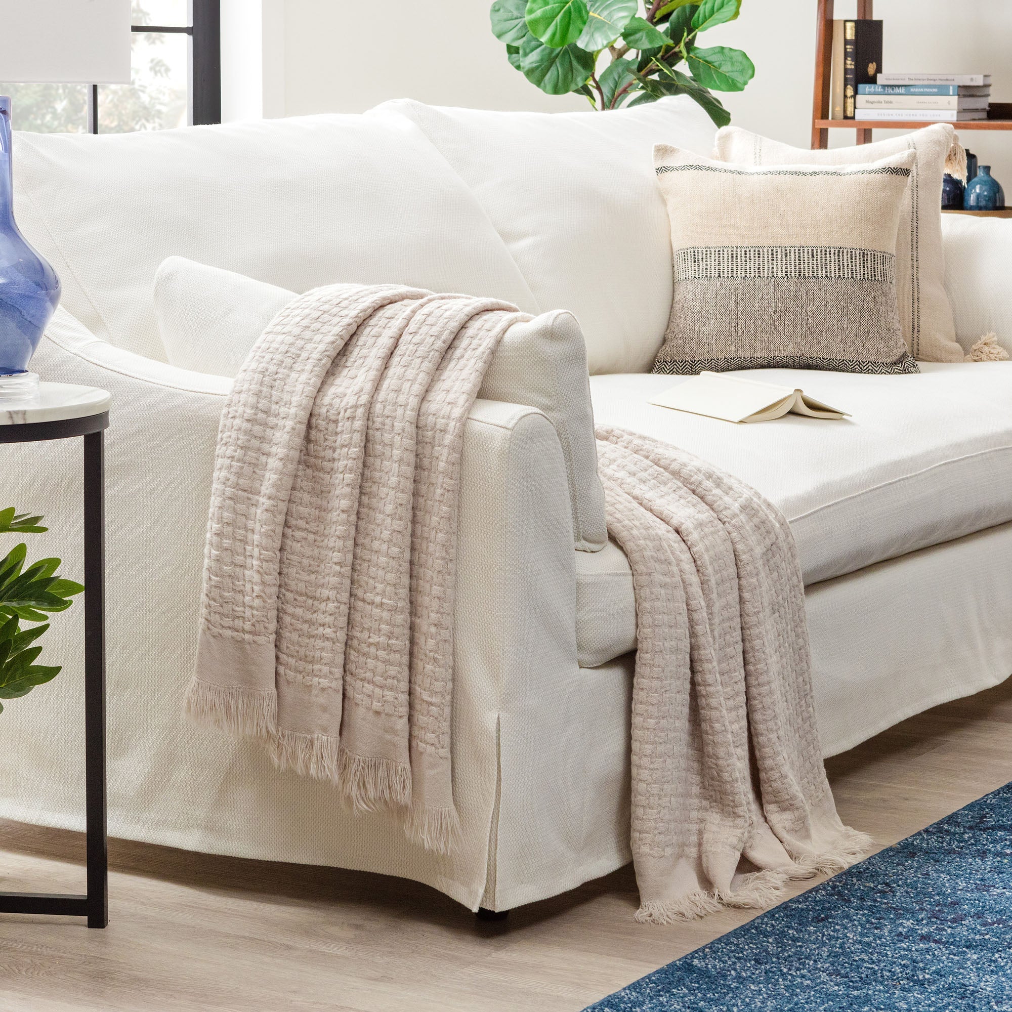 Waffle Fringe Throw Blanket-Tolkye