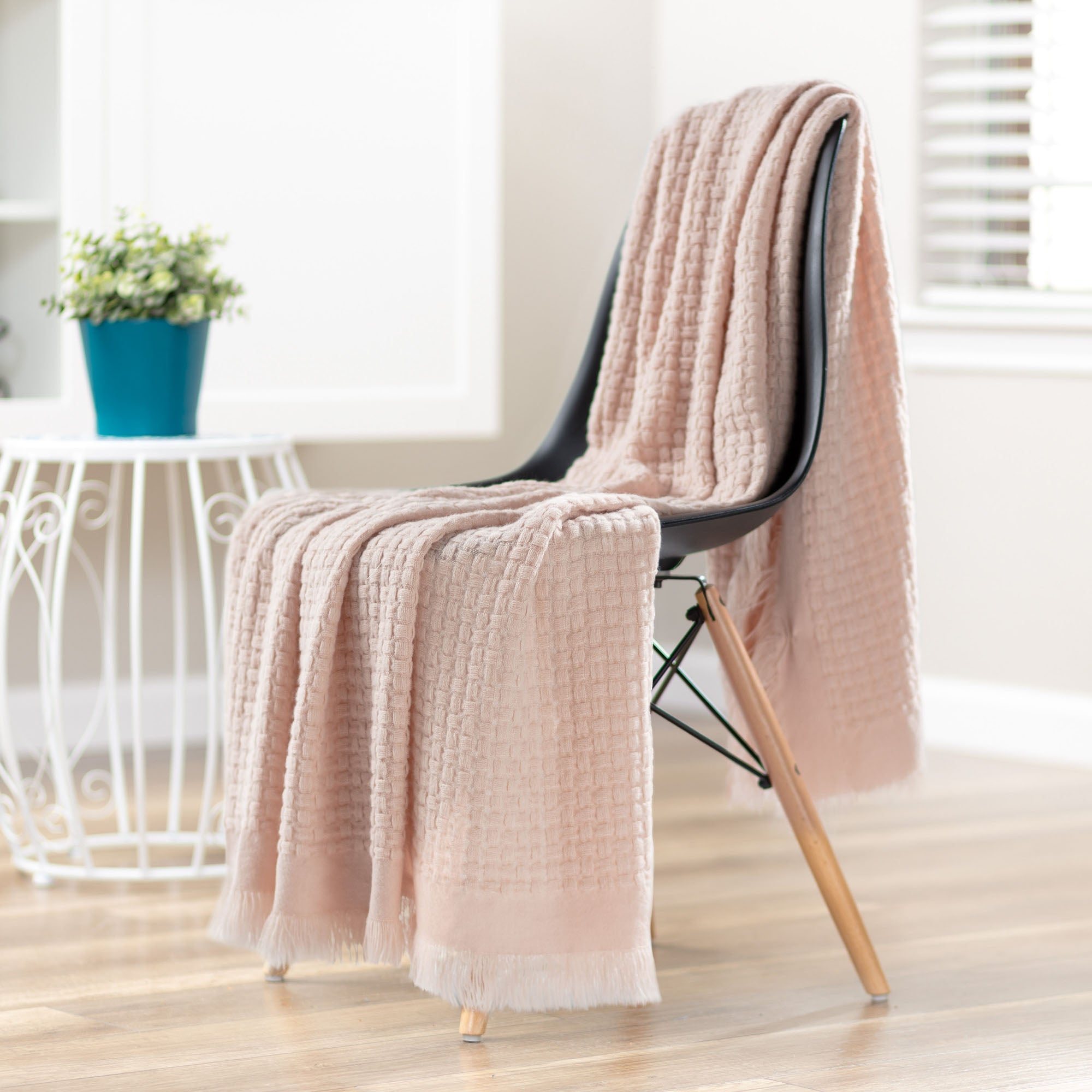 Waffle Fringe Throw Blanket-Tolkye
