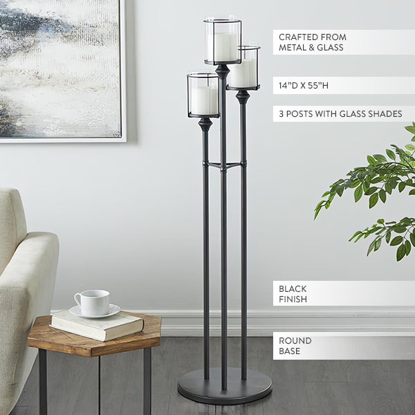 55 Inch Modern Metal Three Candle Holders on Round Base