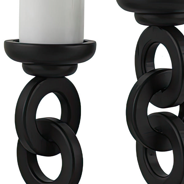 Black Ring Wood Candle Holders, Set of 3