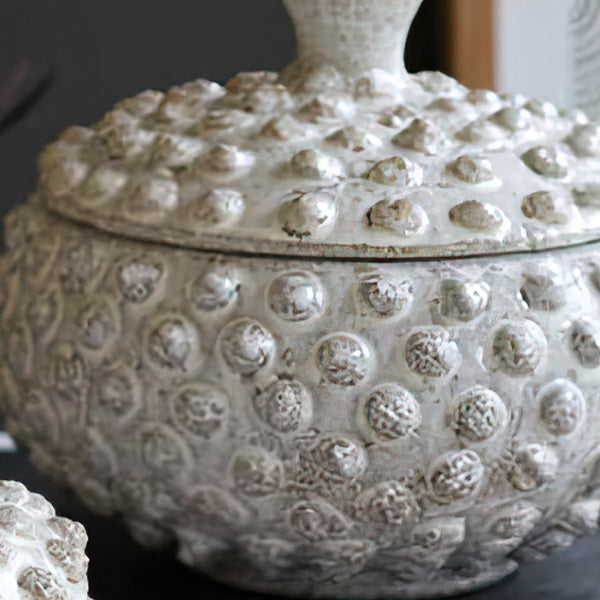 Round Knobby White Ceramic Canisters, Set of Two