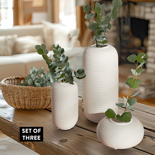 Ivory Ceramic Vases, Set of Three