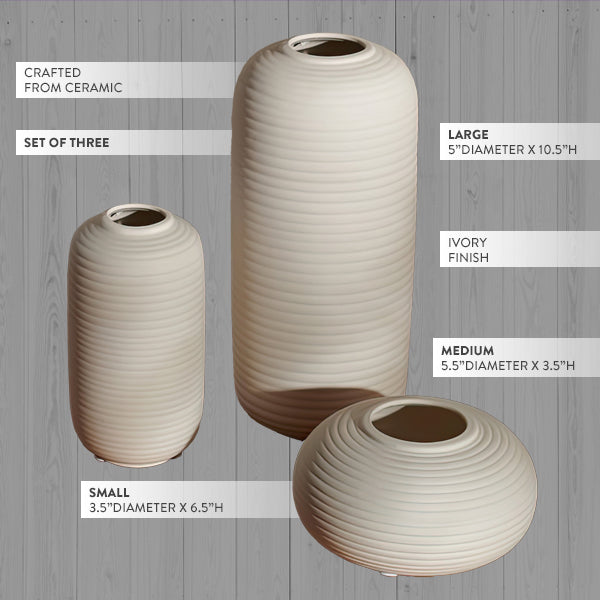Ivory Ceramic Vases, Set of Three