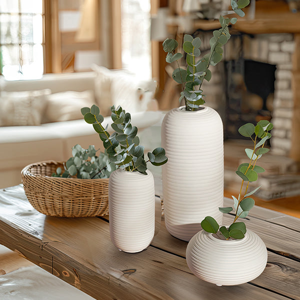 Ivory Ceramic Vases, Set of Three