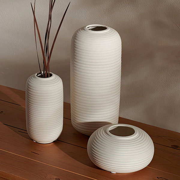 Ivory Ceramic Vases, Set of Three