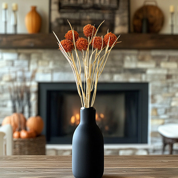 Faux Ball Orange Flower Stems, Set of Six
