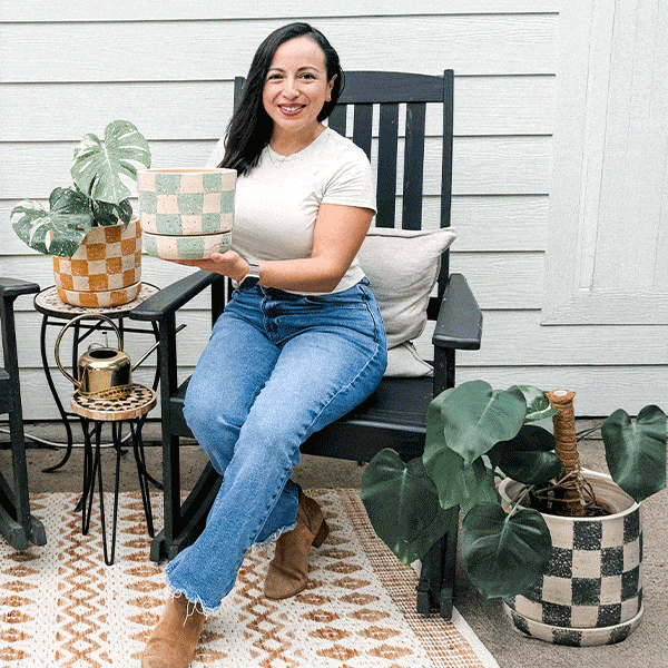 Checkered Clay Cylinder Planters, Set of Three, Choose Your Style