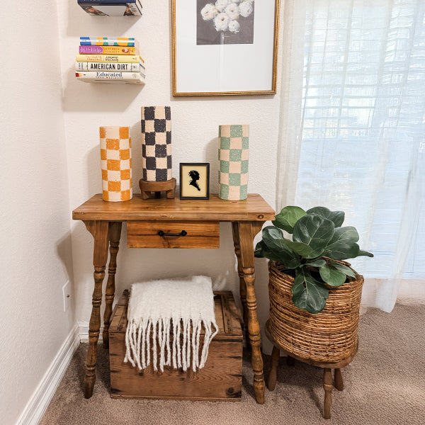 Checkered Clay Cylinder Planters, Set of Three, Choose Your Style