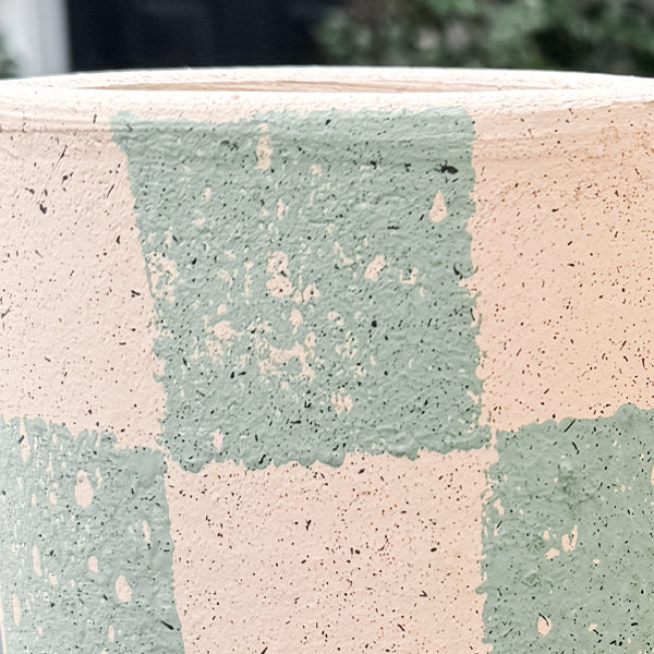 Checkered Clay Cylinder Planters, Set of Three, Choose Your Style