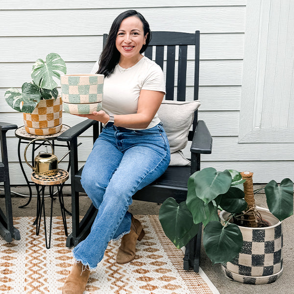 Checkered Clay Cylinder Planters, Set of Three, Choose Your Style