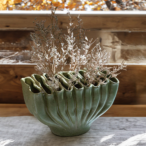 Green Sectioned Ceramic Vase