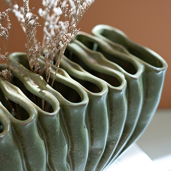 Green Sectioned Ceramic Vase