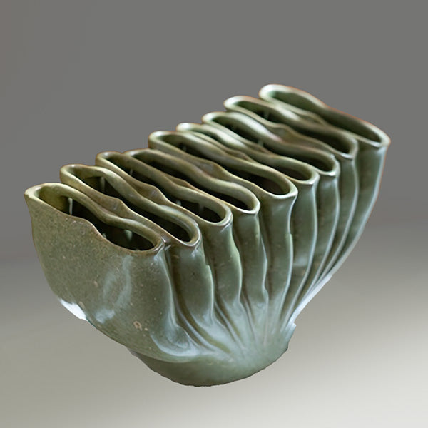Green Sectioned Ceramic Vase