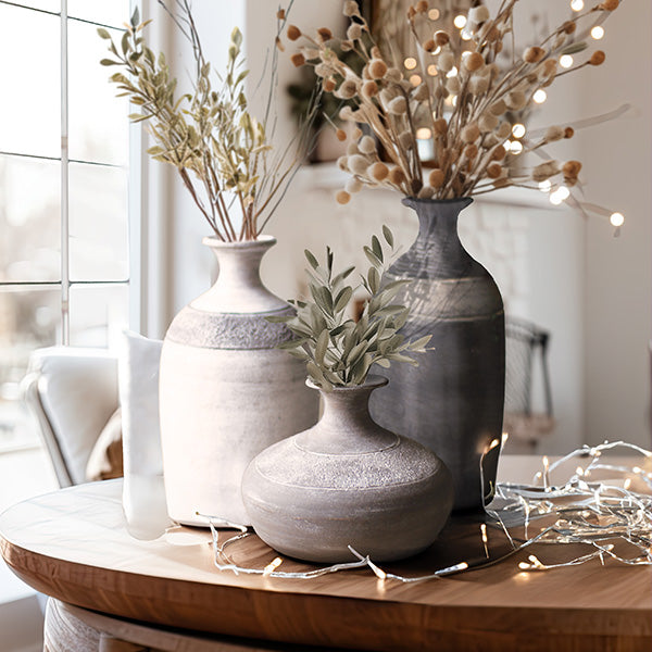 Large Handmade Elemental Clay Vases, Set of 3