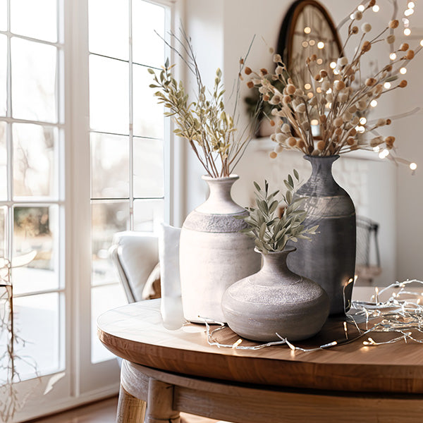 Large Handmade Elemental Clay Vases, Set of 3