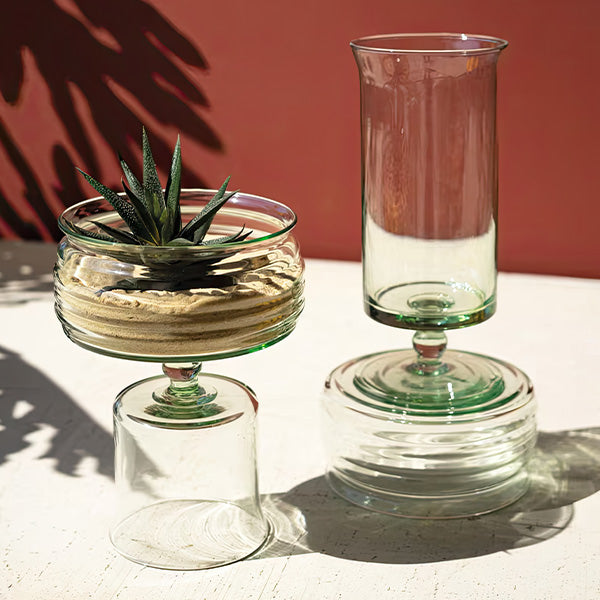 Reversible Recycled Glass Compotes, Set of Two