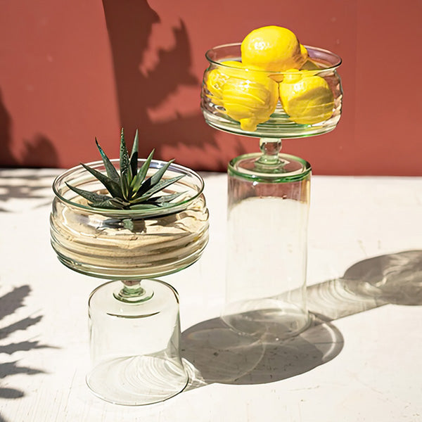 Reversible Recycled Glass Compotes, Set of Two