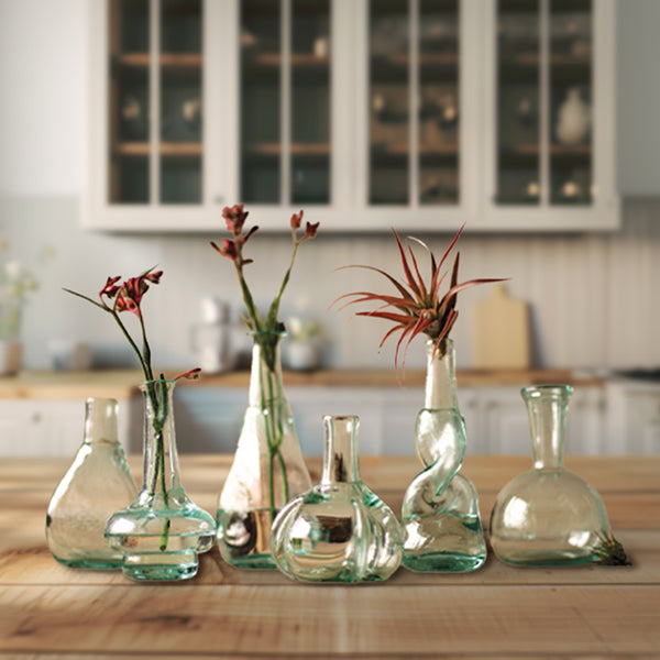 Handblown Bottle Bud Vases, Set of 6