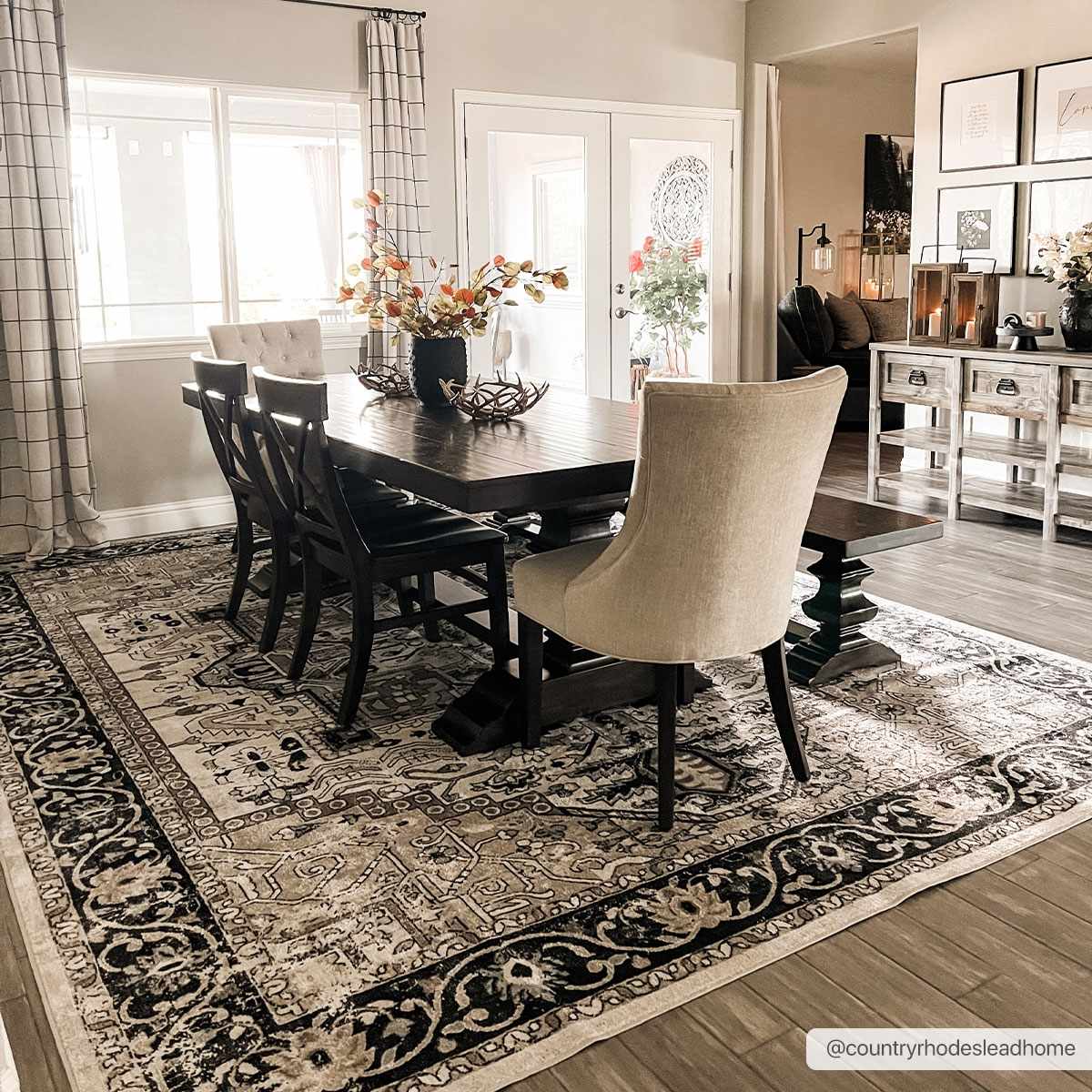 Black and Grey Washable Area Rug