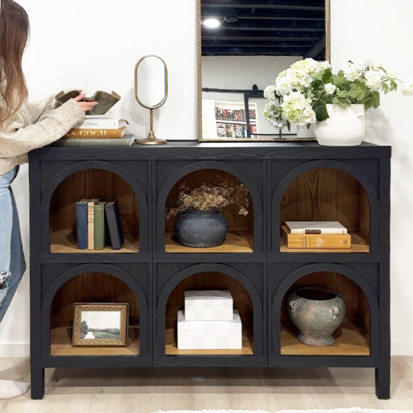 Black Wood Arched Storage Cabinet