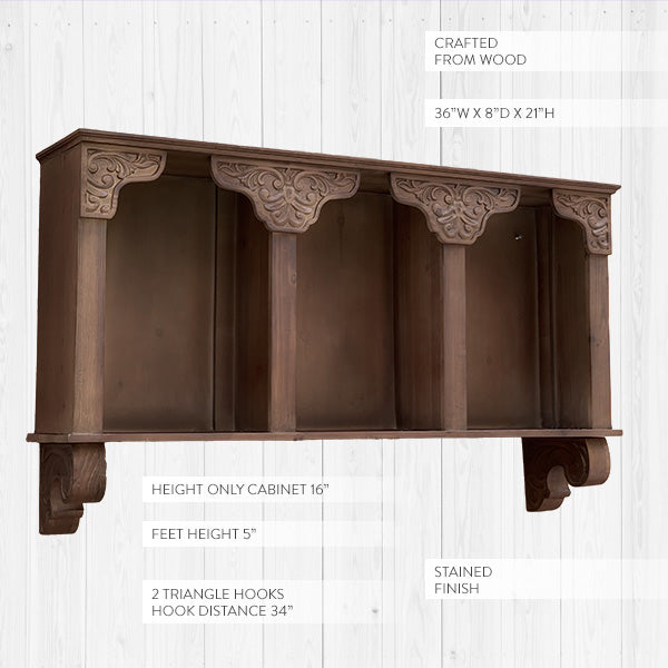 Oversized Ornate French Cottage Curio Brown Wall Cabinet