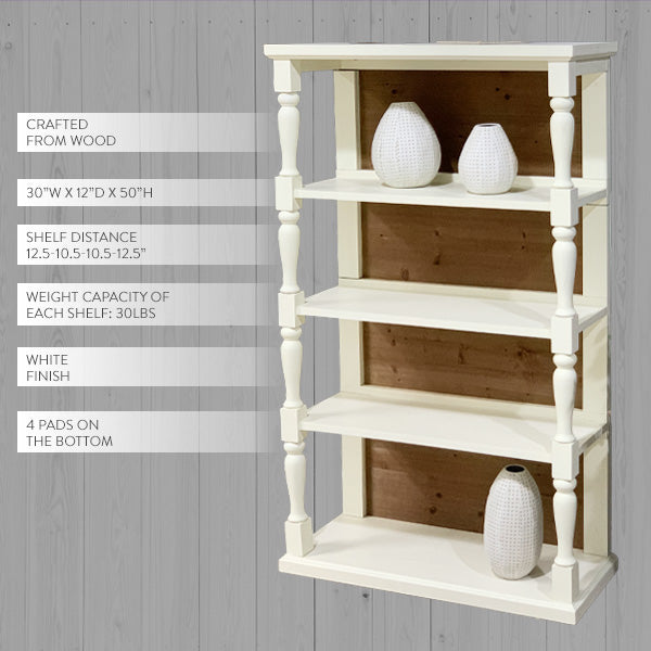 5 Tier Tall Spindle White Wood Shelf