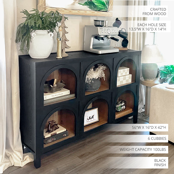 Black Wood Arched Storage Cabinet