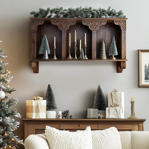 Oversized Ornate French Cottage Curio Brown Wall Cabinet