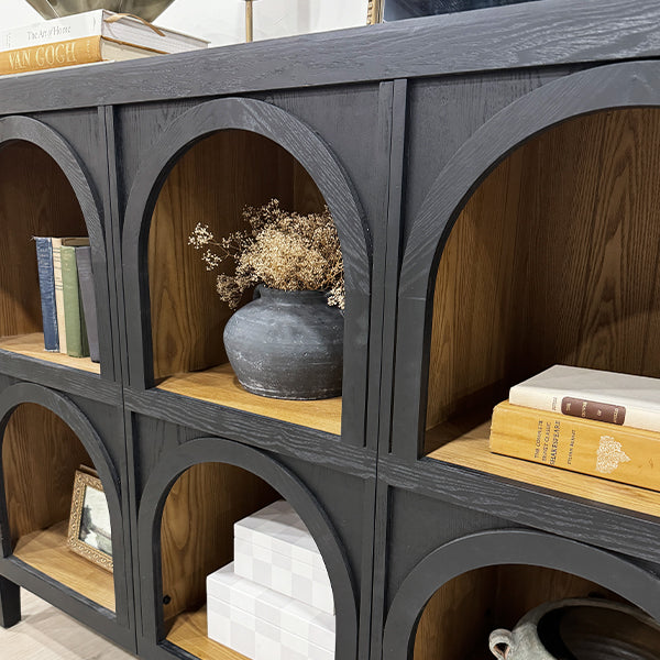 Black Wood Arched Storage Cabinet