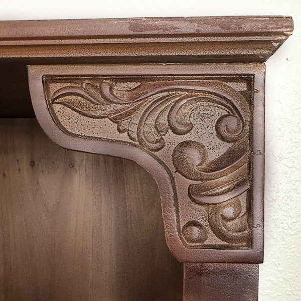 Oversized Ornate French Cottage Curio Brown Wall Cabinet