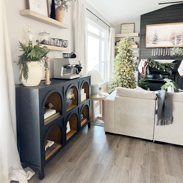 Black Wood Arched Storage Cabinet