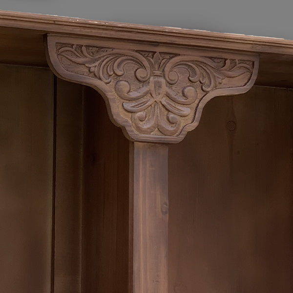 Oversized Ornate French Cottage Curio Brown Wall Cabinet