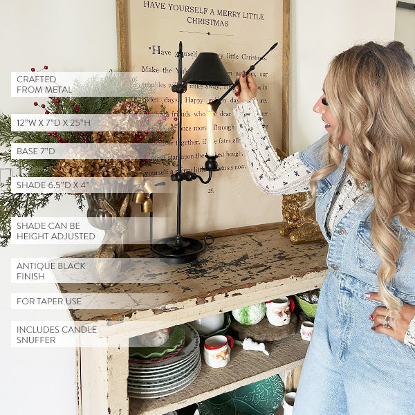 French-Inspired Antique Black Candle Holder