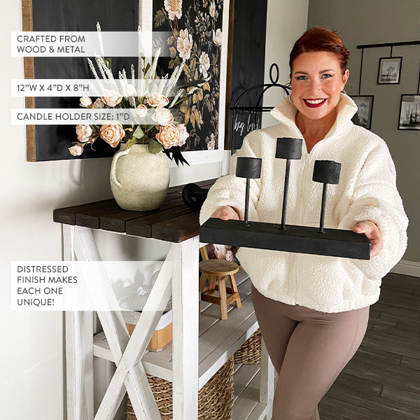 Distressed Black Metal Candle Holder