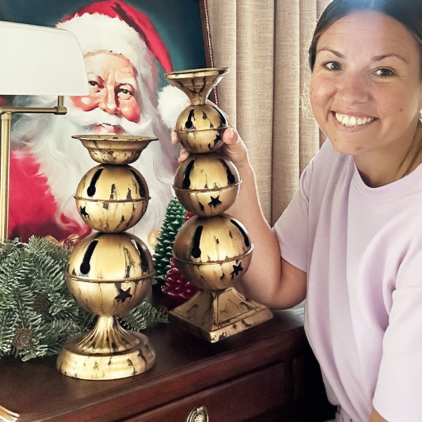 Jingle Bell Pedestal Candle Holders, Set of Two