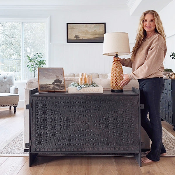 48 Inch Carved Pattern Wood Console Table